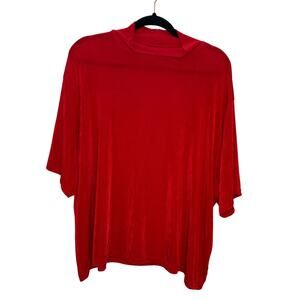 Vintage 90s ACW Design Slinky Mock neck Short Sleeve Blouse Red Plus Size 4X